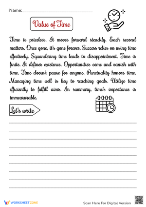 Value of Time Paragraph Writing - Adult ESL Practice