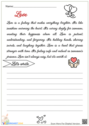 Love & Emotions: Adult Handwriting Practice Sheet