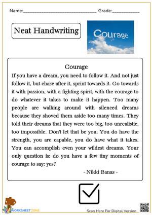 Courage Quote For Neat Handwriting Practice