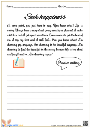 Seek Happiness Cursive Handwriting Practice - Grades 3-5