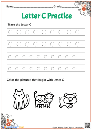 Letter C Handwriting Without Tears with Animal Coloring