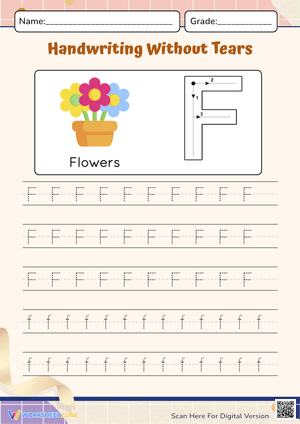 Letter F Handwriting Practice - Flowers Theme for Kindergarten