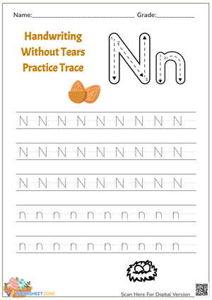 Letter N Handwriting Practice - HWT Style Tracing