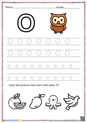 Wise Owl Letter O Handwriting Practice - Pre-K & K