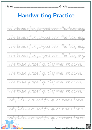 Worksheet for Sentence Tracing and Penmanship