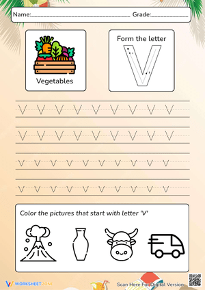Letter V Practice: Handwriting Without Tears Worksheet