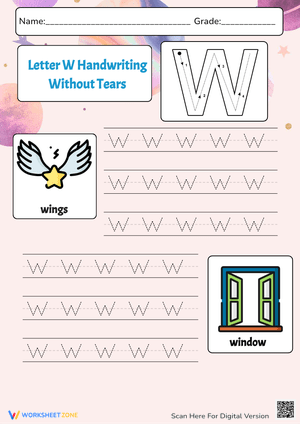 W is for Wings & Windows: Handwriting Practice - WorksheetZone