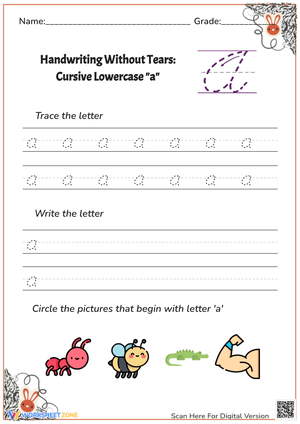 Cursive Letter 'a' Practice - Handwriting Without Tears Worksheet