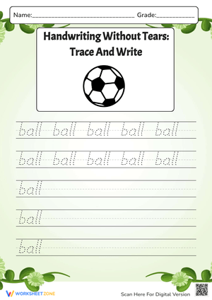 Handwriting Without Tears: Word 'Ball' Practice