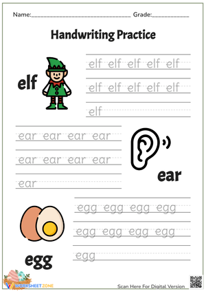Handwriting Practice: 3-Letter Words with Pictures - Trace & Write!