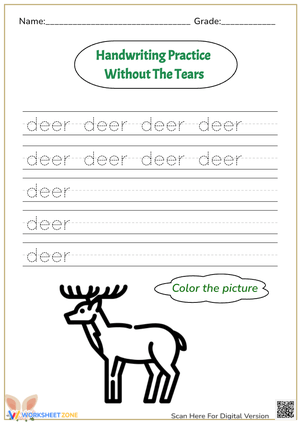 Deer Handwriting Practice: Letter D Worksheet for Kids