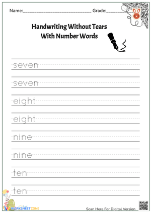 Number Words 7-10 Handwriting Practice - K-1 Worksheet