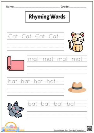 -AT Family Rhyming Words Handwriting Practice