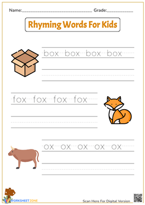 -OX Rhyming Words Handwriting Practice - K & Grade 1