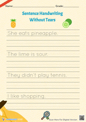 Handwriting Practice: Simple Sentence Tracing - K & Grade 1