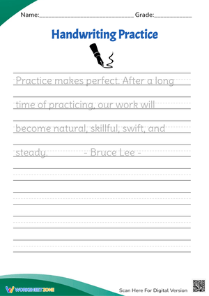 Bruce Lee Quote Handwriting Practice - Grades 1-3