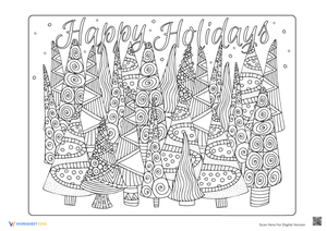 Festive Christmas Trees Coloring for Adults