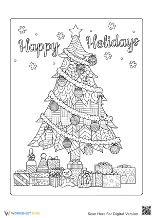 Detailed Christmas Tree Coloring Page - Adults & Teens