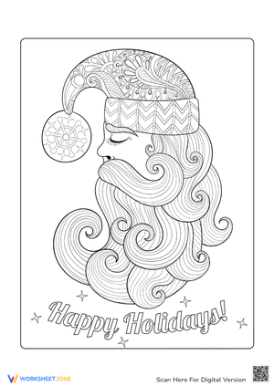Ornate Santa Claus Christmas Coloring Page for Adults