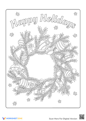 Happy Christmas with Wreath Coloring