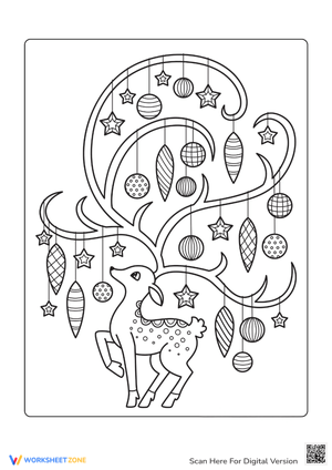 Reindeer Ornament: Christmas Coloring Page for Adults & Kids