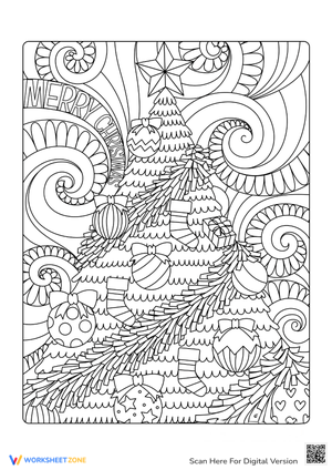 Holiday Tree Coloring Page for Adults