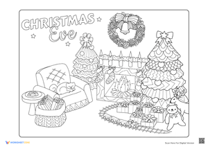 Cozy Christmas Eve Coloring Page for Adults & Older Kids
