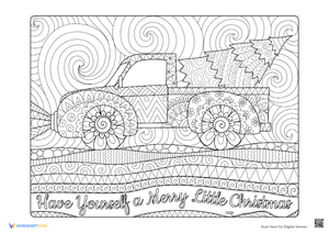 Christmas Truck Coloring Page for Adults