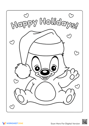 Cute Bear Wearing Santa Hat Coloring Page