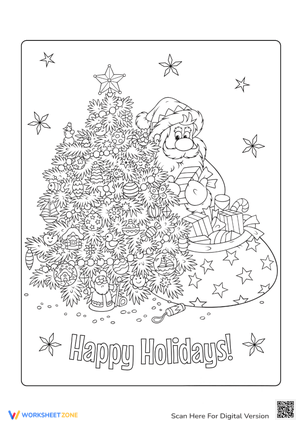 Santa and Christmas Tree Coloring Page