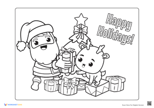 Santa and Reindeer Coloring Page