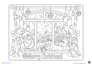 Santa's Christmas Eve Scene Coloring Page