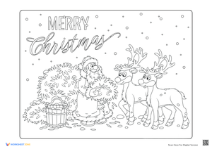 Santa and Reindeer Coloring Page
