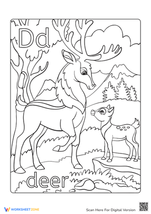 D is for Deer Reindeer Coloring Page