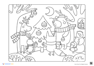 Reindeer & Friends Christmas Coloring Page - Preschool Fun!