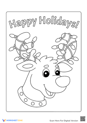 Reindeer Coloring Page - Christmas Lights Fun for Kids!