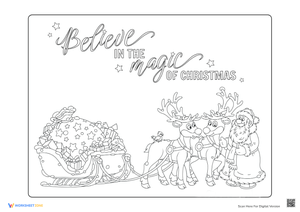Reindeer Coloring Sheet with Santa's Sleigh