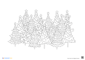 A Festive Christmas Tree Forest Coloring Sheet