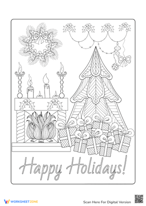 Christmas Tree Coloring: Cozy Fireplace Scene