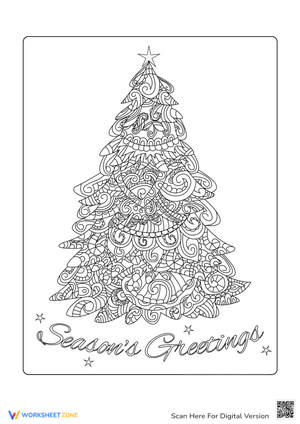 Detailed Christmas Tree for Coloring: Season's Greetings