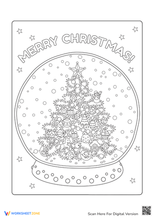 Christmas Tree in Snow Globe: Coloring Page