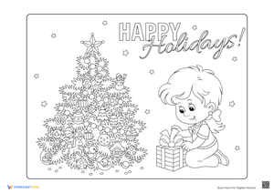 Christmas Tree with Ornaments: Coloring Sheet