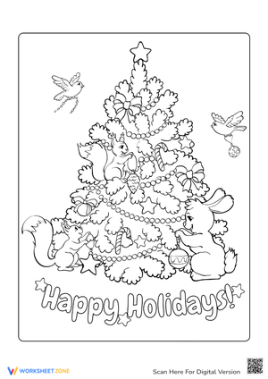 Christmas Tree Coloring with Cute Animals