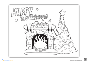 Christmas Fireplace and Tree Coloring Sheet