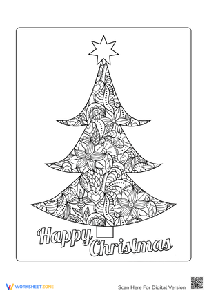 Detailed Christmas Tree with Flowers Coloring