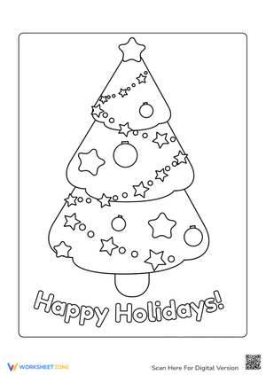 Christmas Tree Decoration And Happy Holidays Coloring Page