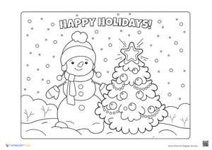 Coloring Fun with Snowman and Christmas Tree