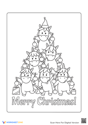 Festive Unicorn Christmas Tree Coloring Page - Fun for Kids!