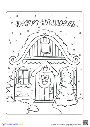 Holiday House Coloring Page - Christmas Tree Fun!
