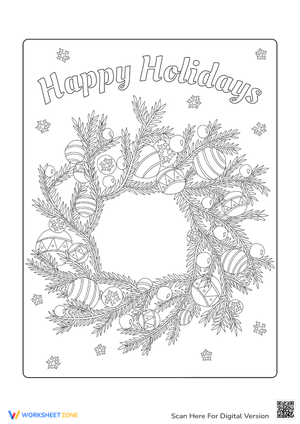Festive Wreath with Ornaments Coloring